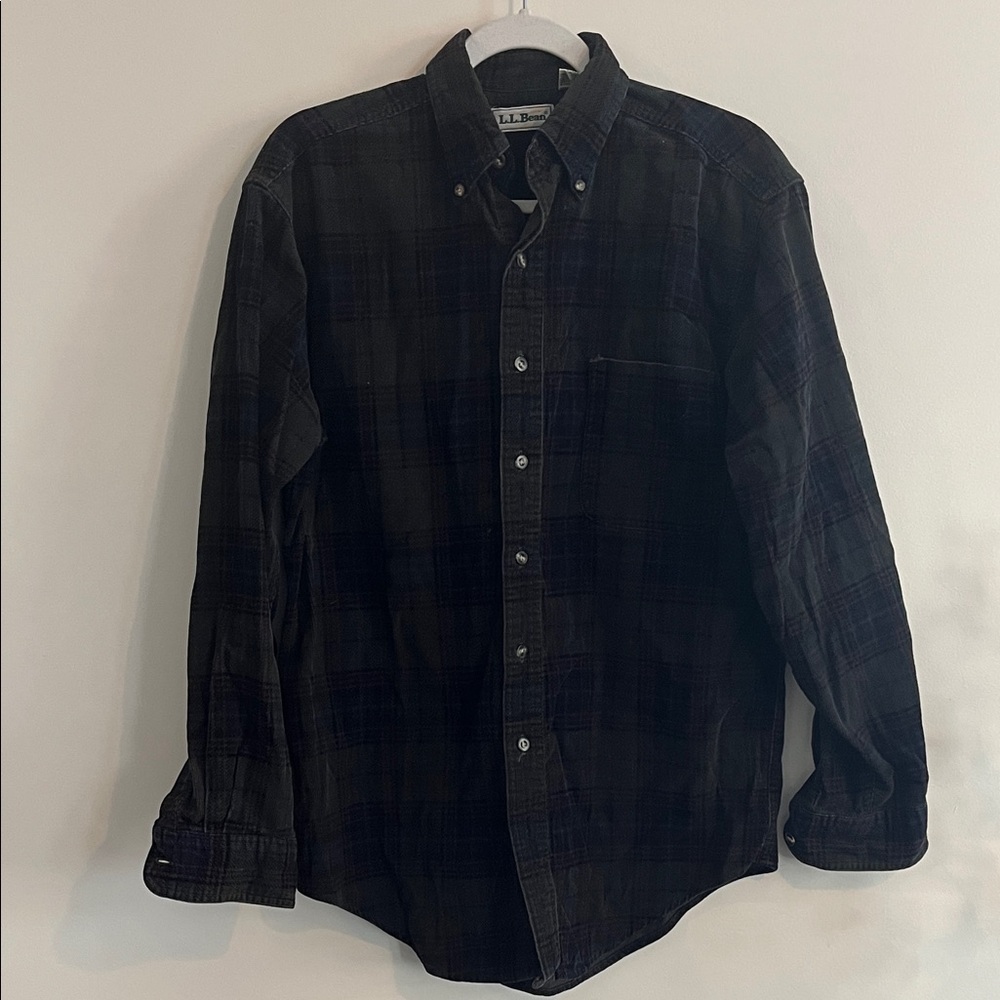Vintage LL Bean‎ Men’s Corduroy Plaid Button Down Shirt Outdoors Cabin S Green